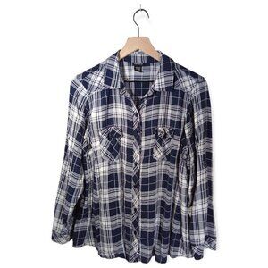 𝅺TORRID Navy Plaid Challis Camp Shirt Size 1